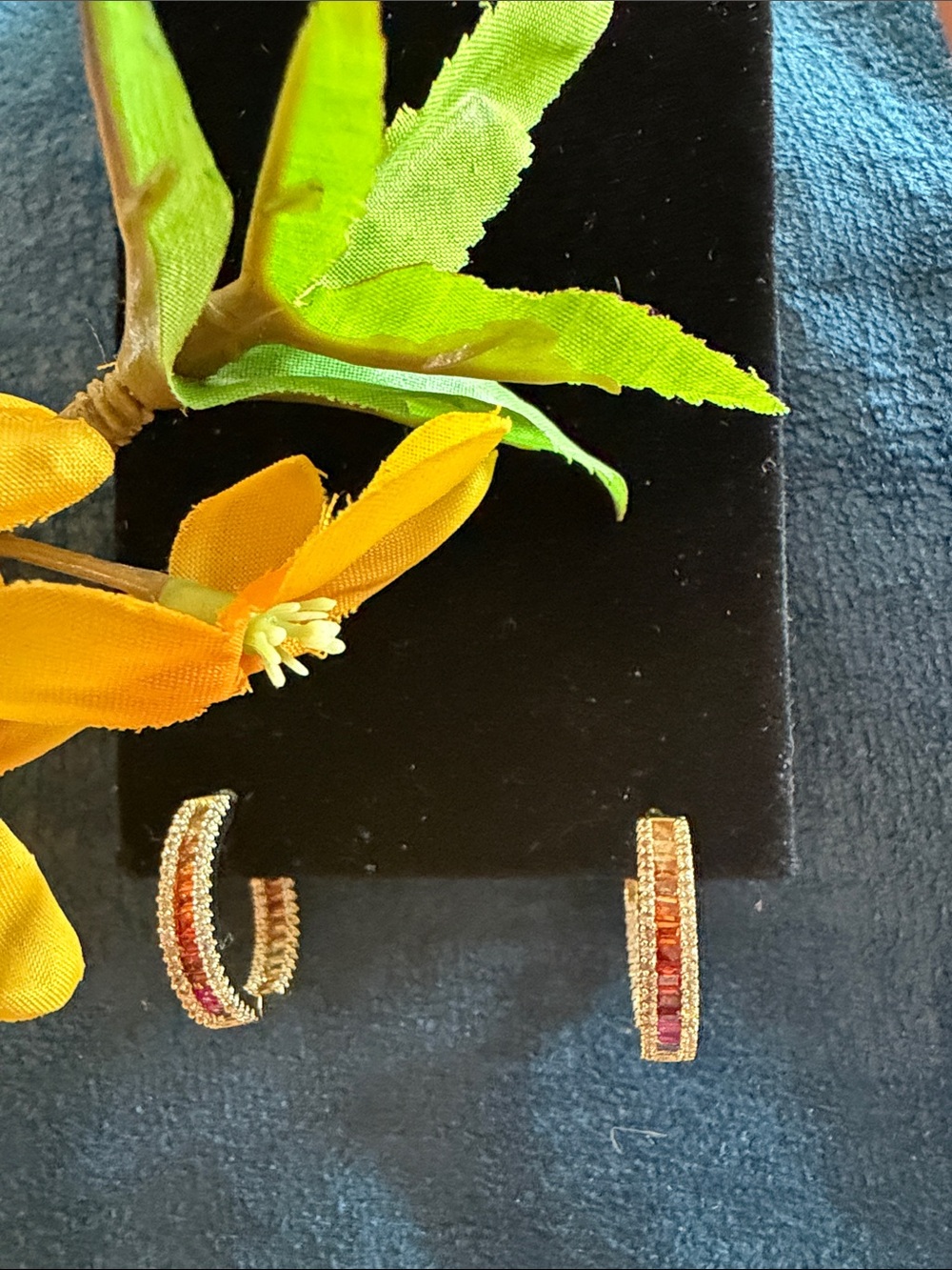 Gold Hoop Earrings with Multi Color Gemstone Channel Inlay - Women Jewelry